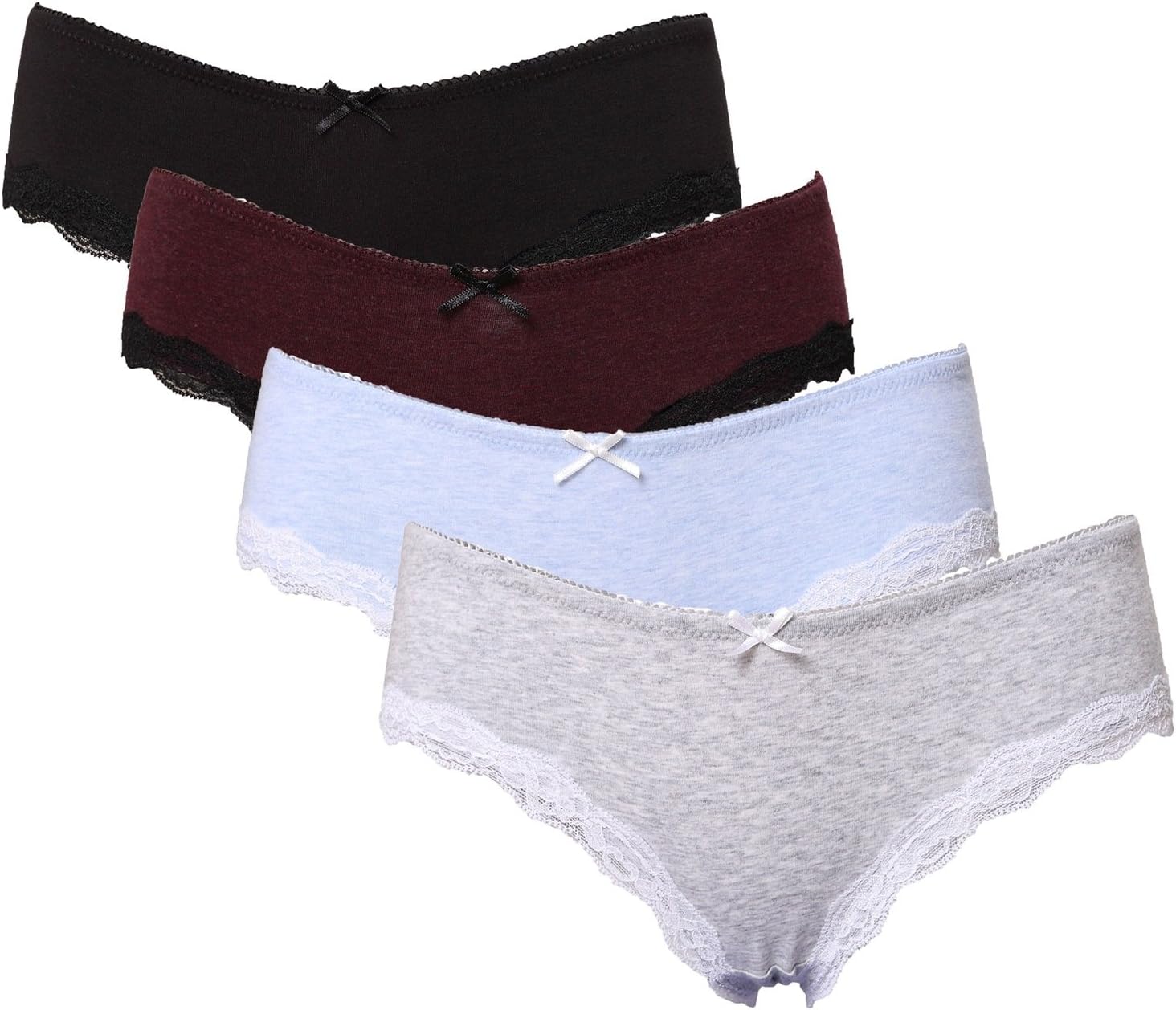 Anfilia Women's Cotton Briefs Medium Waist Panties Knicker Underwear Lace 4 pack