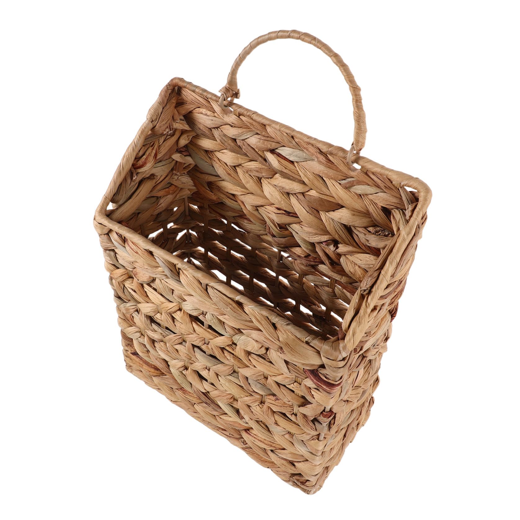 Cesta de Almacenamiento Colgante de Mimbre, Revistero de Pared Tejido, , Caqui, de Hierba y Metal, para Revistas y Plantas, Dormitorio y Salón