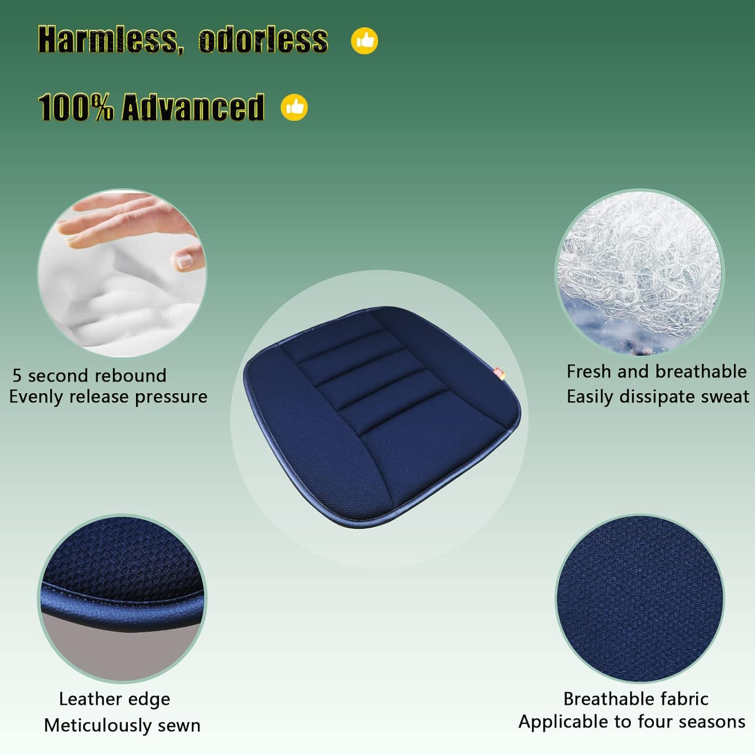 Car Seat Cushion Memory Foam Thin Seat Cushion for Car Truck Seat Driver, 20x18.5x1.2 Inches, Black - Image 3