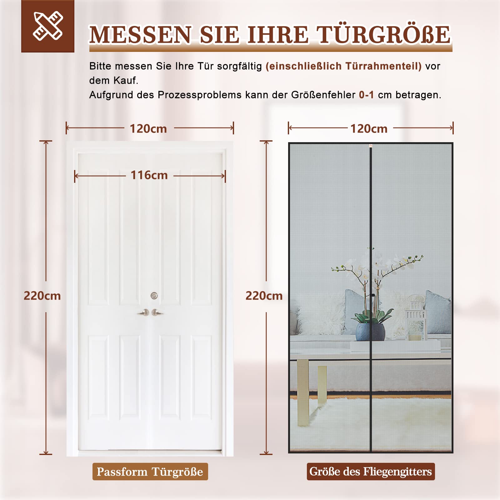 GOUDU Magnet Fliegengitter Tür – 120x180 Cm, Ohne Bohren, Mit Klettband, Für Balkon-, Terrassen- Und Zimmertüren, Schwarz