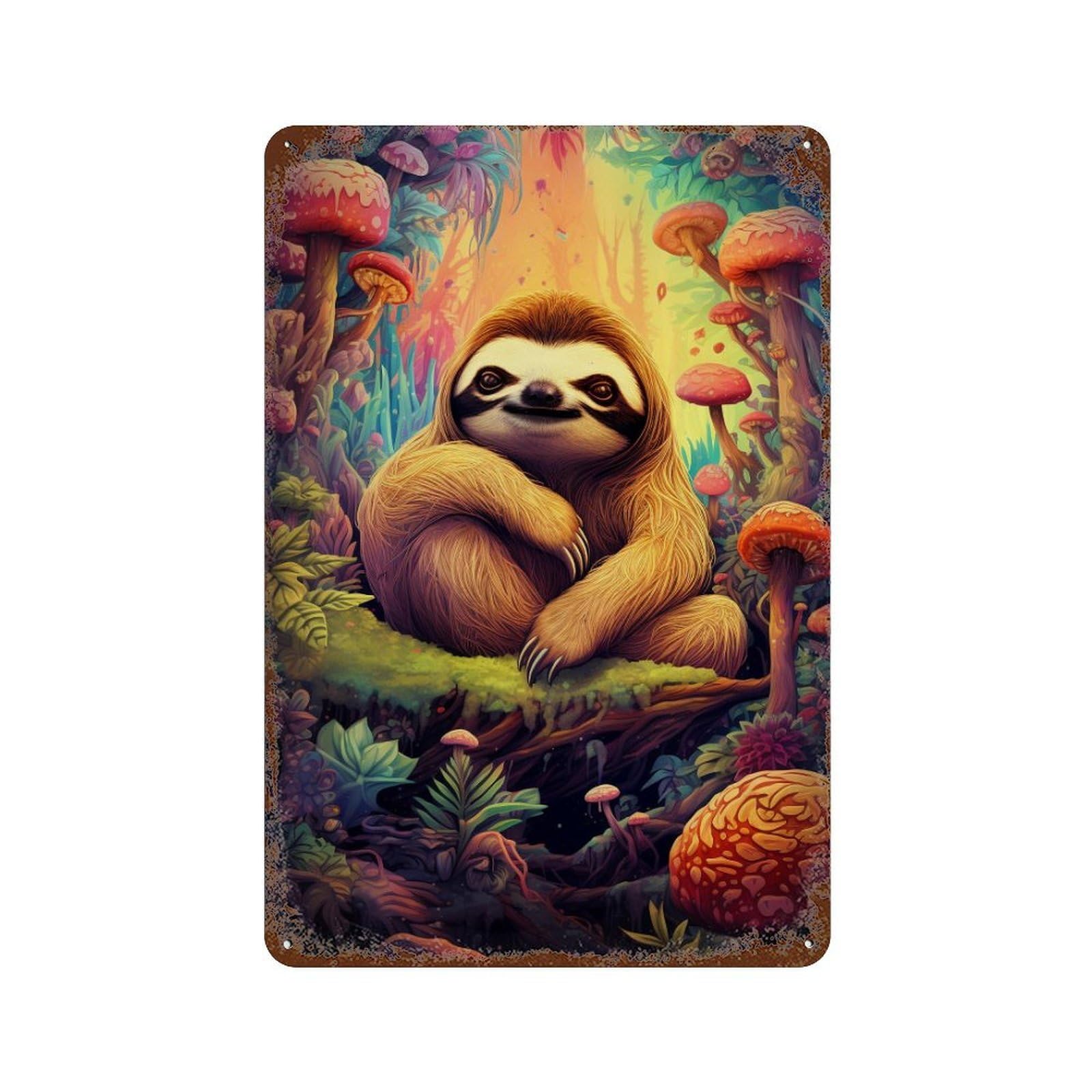 Garage Style Rainbow Sloth Forest Distressed Metal Wall Sign 11.8"x7.9", Farmhouse Wall Decor for Bar And Workshop