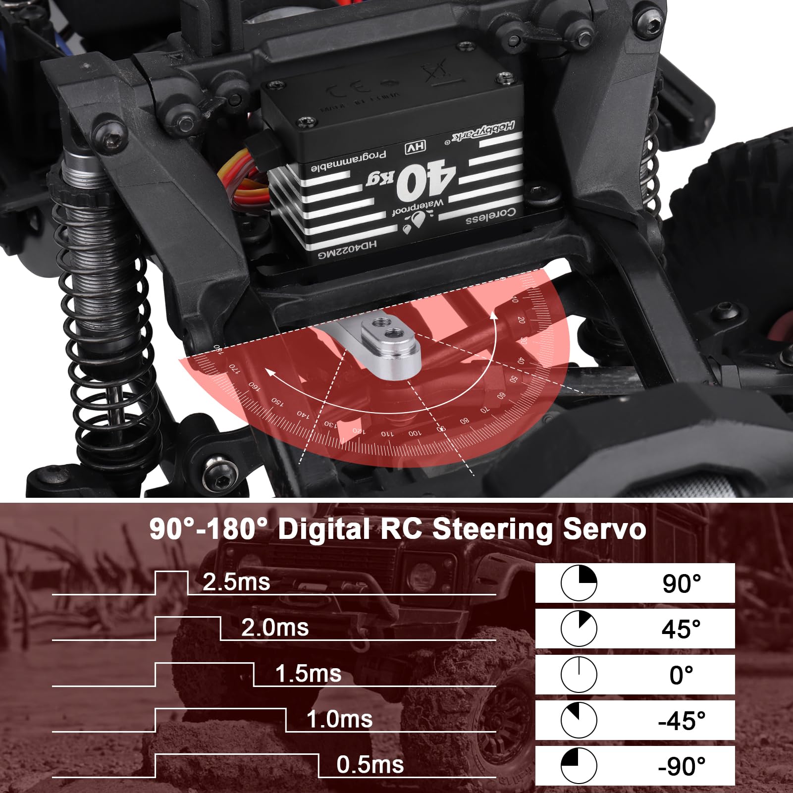 HobbyPark Impermeabile Alta Coppia 40kg RC Sterzo Servo Coreless Motore Standard Size Servi Metal Gear HV 4.8-8.4V per 1/8 1/12 1/10 RC Crawlers Auto Camion Buggy Robot Angolo di Controllo