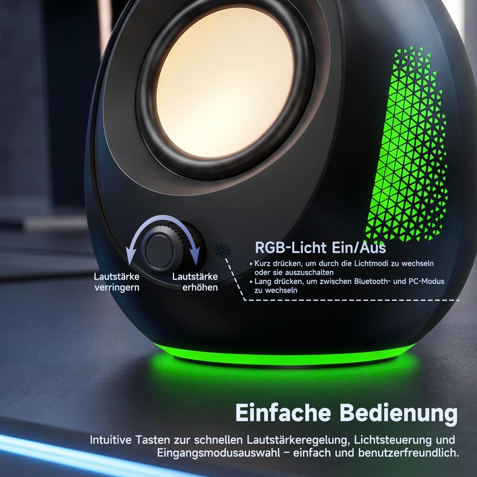 BESTISAN PC-Lautsprecher für Desktop-PC, USB-C/USB-betrieben, Bluetooth-Computerlautsprecher, farbenfrohe LED-Beleuchtung, 20 W