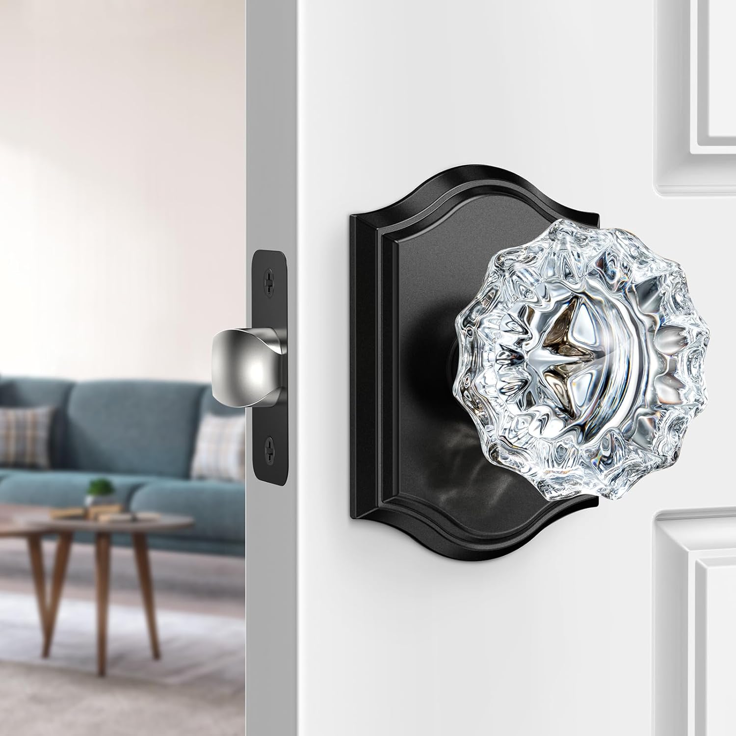 3 Pack Glass Door Knobs, Black Crystal Door Knobs Interior for Closet and Hall, Vintage Matte Black