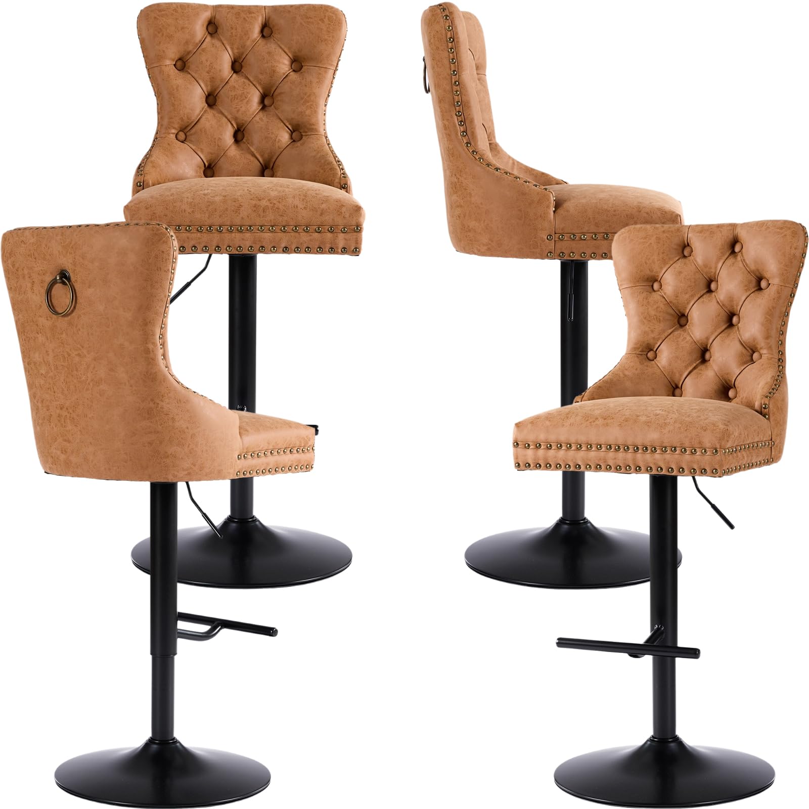 hyrfurn Adjustable PU Leather Bar Stools with Button-Tufted Back and Nailhead Trim, Swivel Counter Height Bar Chair for Home Pub or Kitchen Island,