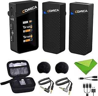 comica Vimo C2 Wireless Lavalier Microphone,2.4G Dual-Channel Recording with 2 Transmitters,1 Receiver Lapel Mic for Interviewing,Live Streaming,Vlogging and Video Shooting