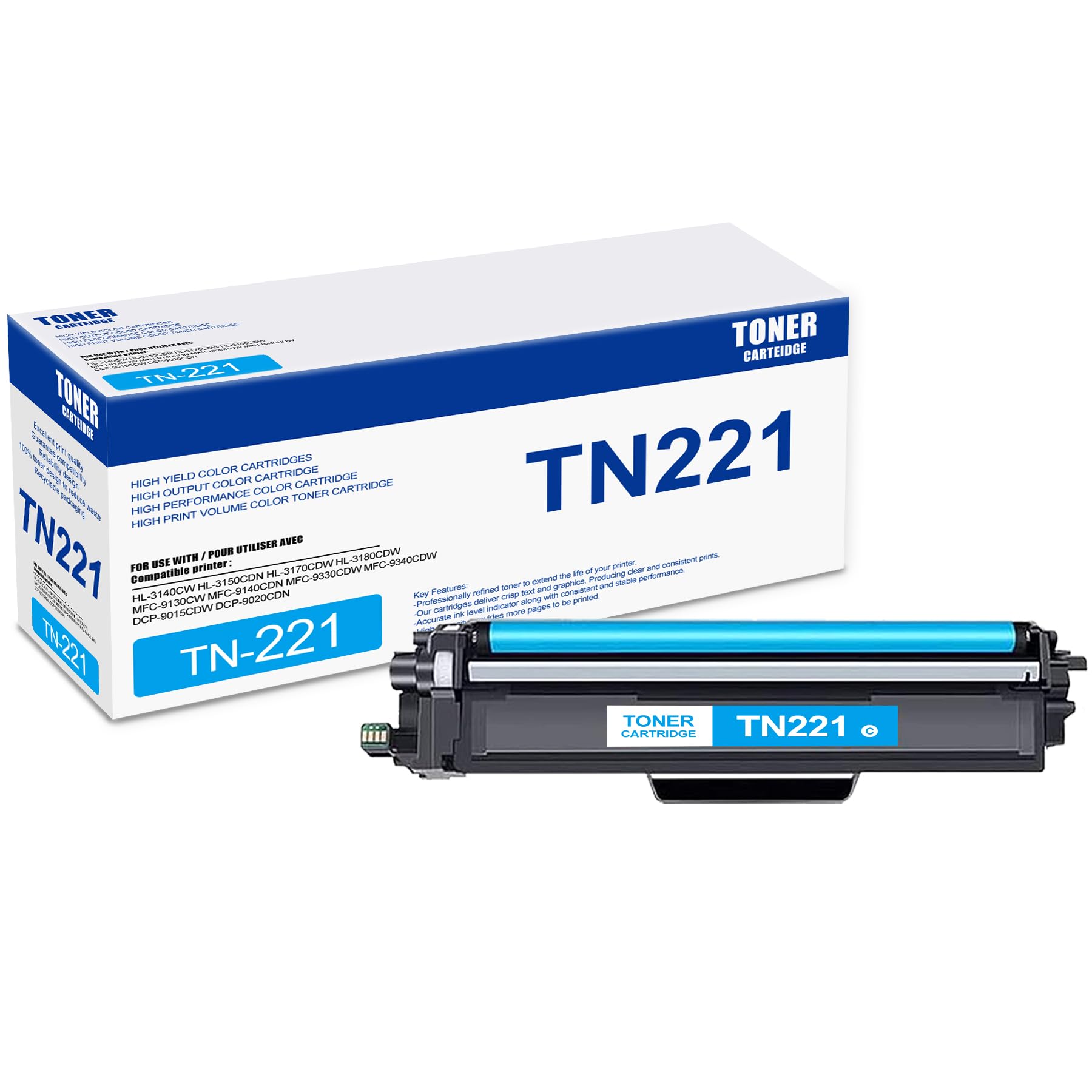 1 Pack TN221 Cyan Toner Cartridge, Compatible for Brother TN221 TN-221 Toner Replacement for HL-3140CW 3150CDN 3170CDW 3180CDW MFC-9130CW 9140CDN