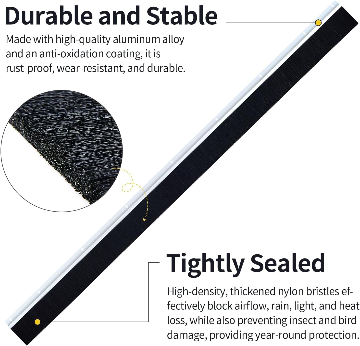 10x10 FT 3" Garage Brush Seal Kit for Roll-Up & Commercial Doors, Heavy Duty Nylon Brush Door with Aluminum Track, Weatherproof for Warehouse, Storage Unit, Shop, Barn, Pest Proof