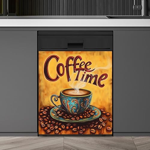 Funda magnética para lavavajillas de estilo retro, diseño de granos de café de estilo vintage, calcomanía de vinilo para cubierta de puerta de