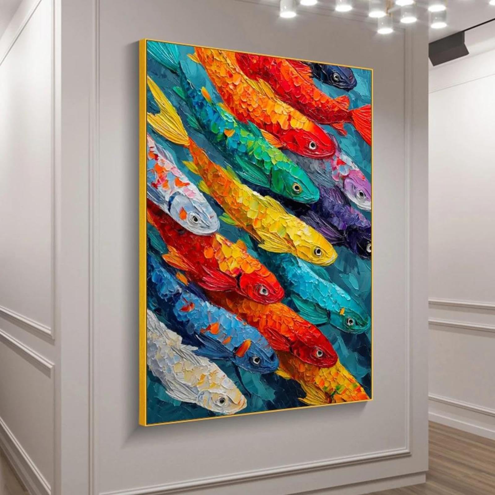 Baibexing Abstract Blue School Of Fish Canvas Painting Texture Underwater World Fish School Wall Art Posters Prints Home Decor A2 30X40Cm Unframed