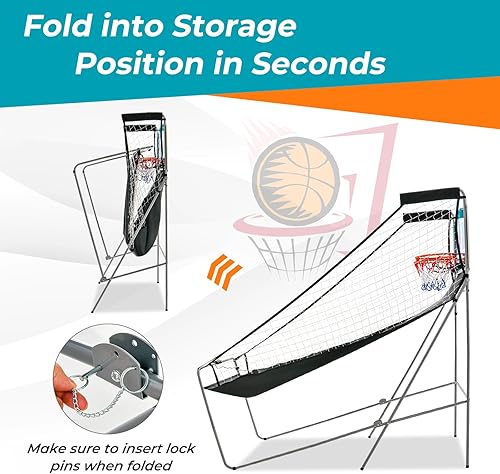 Vista 5 de GYMAX Juego de baloncesto arcade plegable para interiores con 8 modos de juego, sonido de arcade, 4 bolas y bomba de inflado, juegos de baloncesto