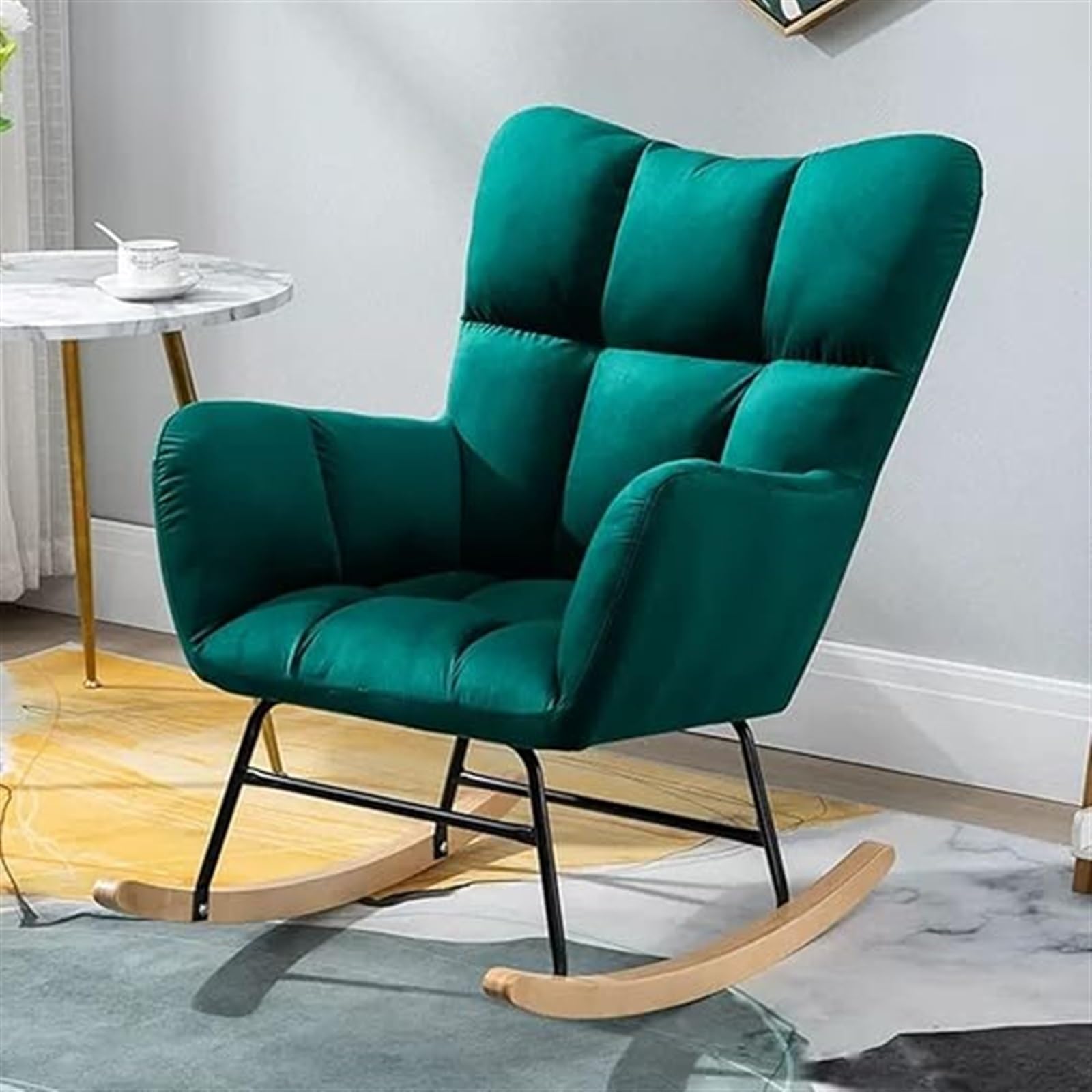 Chaise à bascule et repose-pieds moderne salon fauteuil rocking chair velours dossier haut