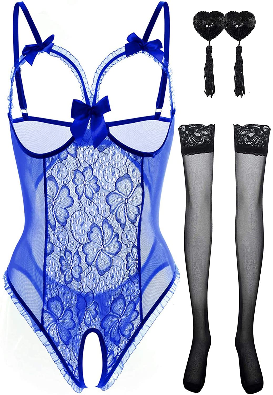 Baby Doll Giarrettiera A Catena In Pizzo – Set Intimo Blu, Taglia M, In Cotone, Elegante E Sexy Per Serate Speciali