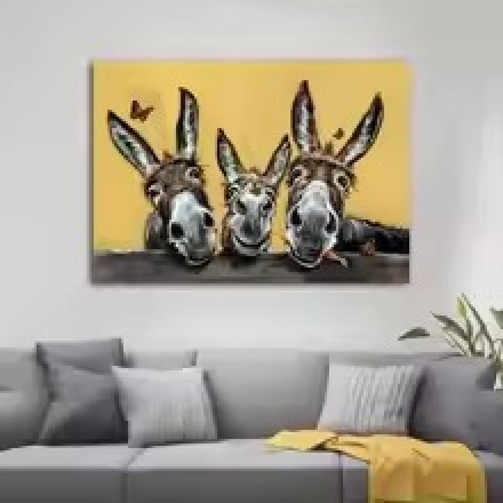 Adorable donkey canvas painting whimsical barn animal wall decor for nursery home decor 60x90cm Frameless