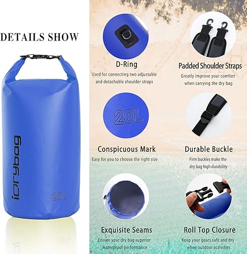 Vista 2 de IDRYBAG Bolsa seca para kayak impermeable 2L5L10L15L20L, pequeña bolsa impermeable para navegación