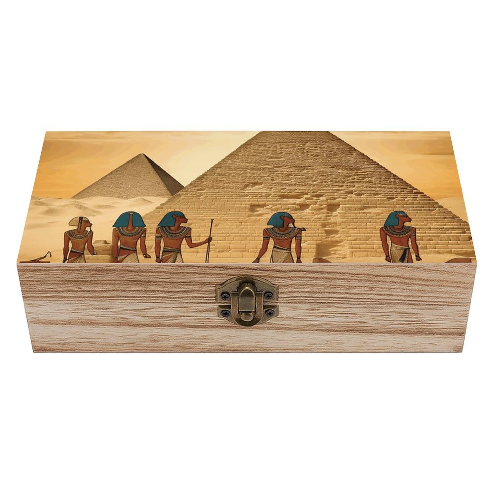Oudrspo Ancient Egyptians Wooden Keepsake Box Decorative Memory Storage Box with Hinged Lid Small Jewelry Keepsake Boxes for Storing Gift Pictures Letters Time Capsule