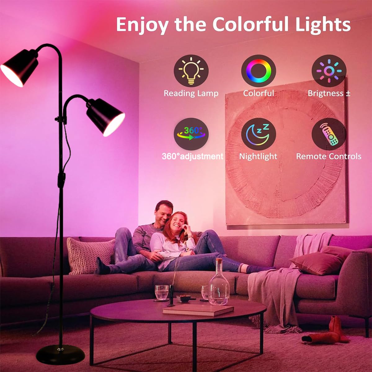 Intelligente Stehlampe Wohnzimmer WIFI RGB Farbwechsel Stehlampen mit Alexa und Google Home Stehleuchte mit Fernbedienung & APP Dimmbar Leselampe für Schlafzimmer Büro Hotel Floor Lamp, 170CM, Schwarz