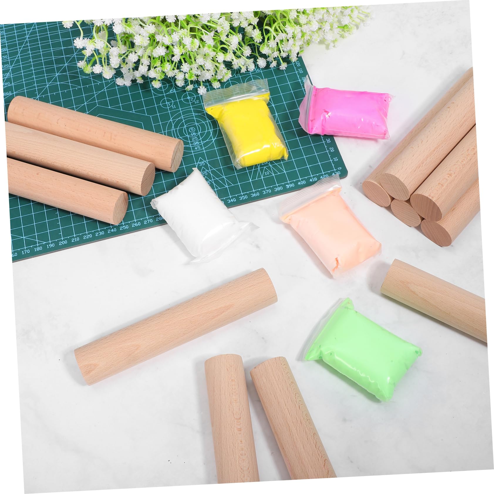 Uonlytech Lot de 12 Bâtonnets Ronds en Bois de Hêtre Beige, Antiéclats Prise en Main Confortable, Idéal pour Modelage et Travaux Manuels Rustiques