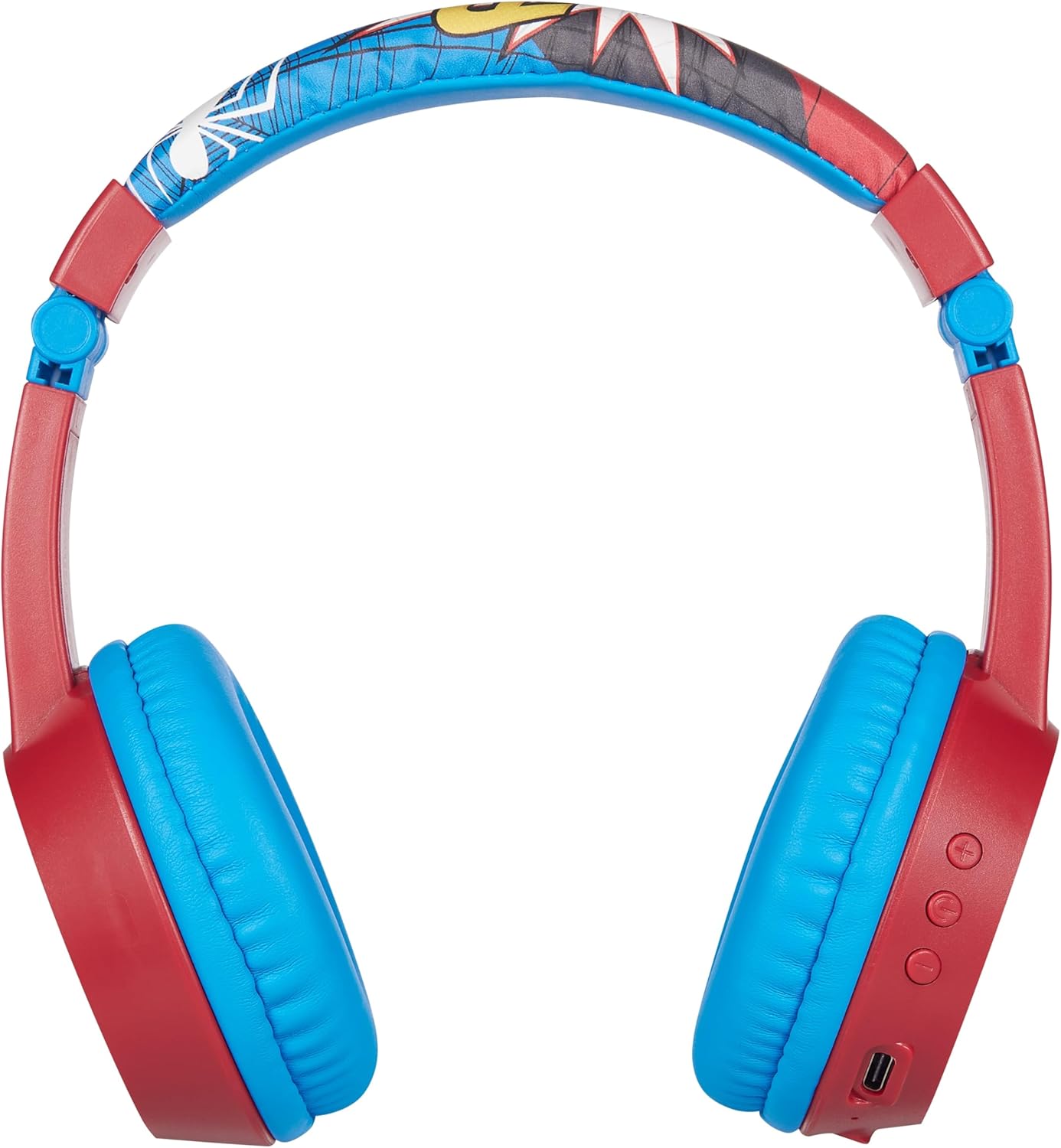 Volkano Spiderman Bluetooth Headphones, side view showing controls