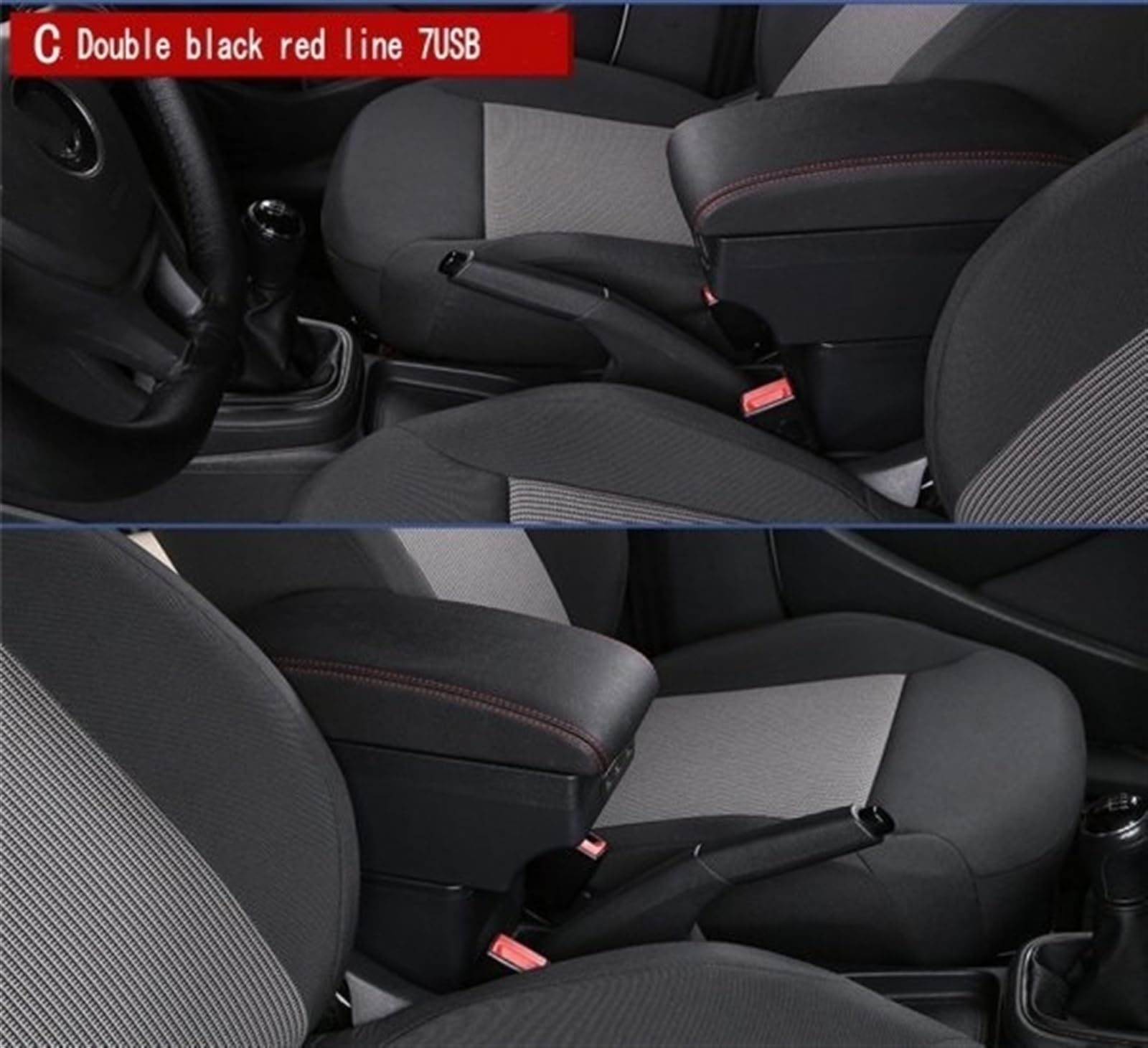 Accoudoir Central Voiture Pour VW UP / Seat Mii – Console Rangement Double Couche, Sans USB (Noir)