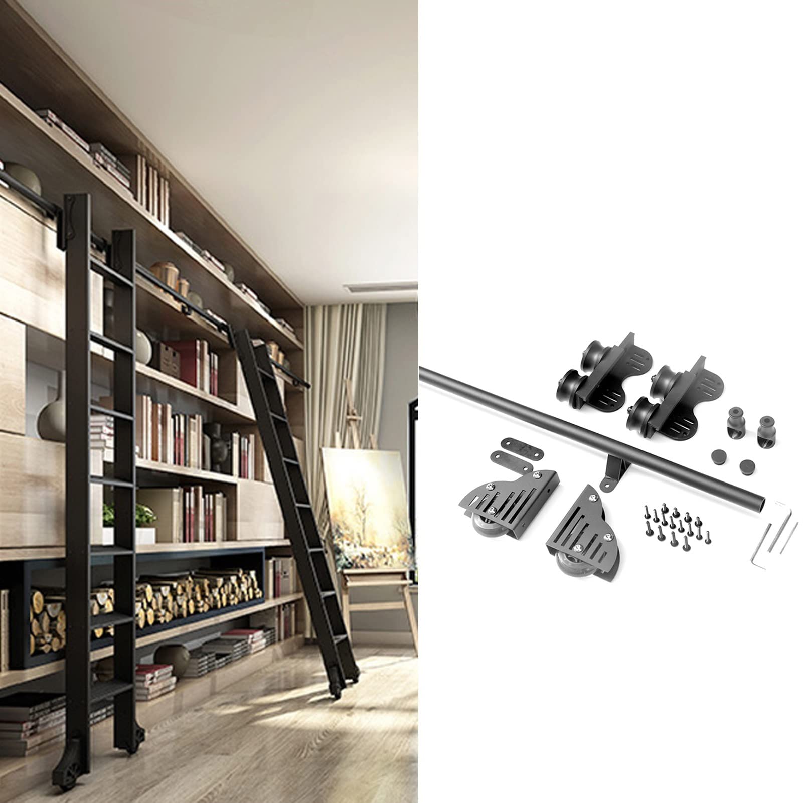 DFGHNBVC Sliding Barn Door Hardware Kit Retractable, 3.3Ft-20Ft Rolling Library Ladder Hardware Kit Home Loft Office Sliding Ladder Kit,3.3Ft/100Cm Track Kit