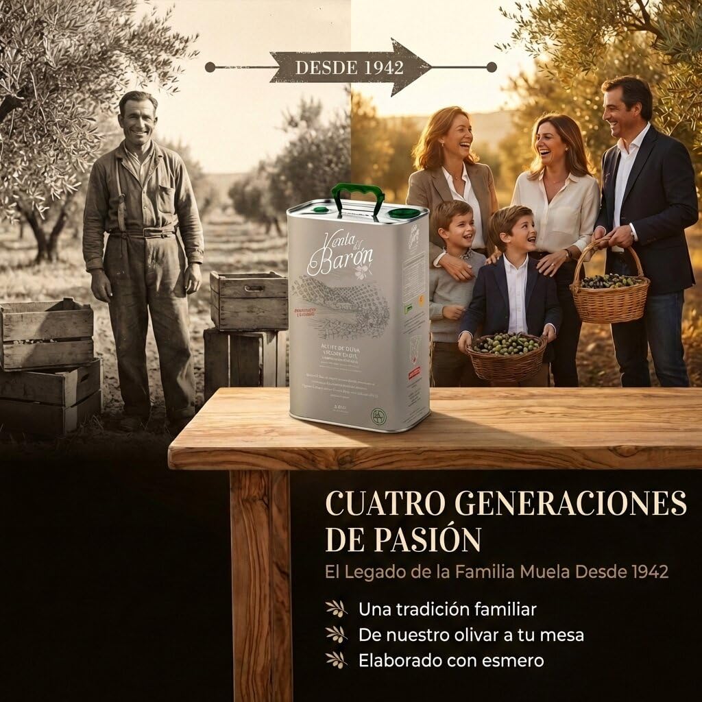 Venta del Barón - Aceite de Oliva Virgen Extra Variedad Hojiblanca y Picual - Denominación de Origen Priego de Córdoba - 2,5 L