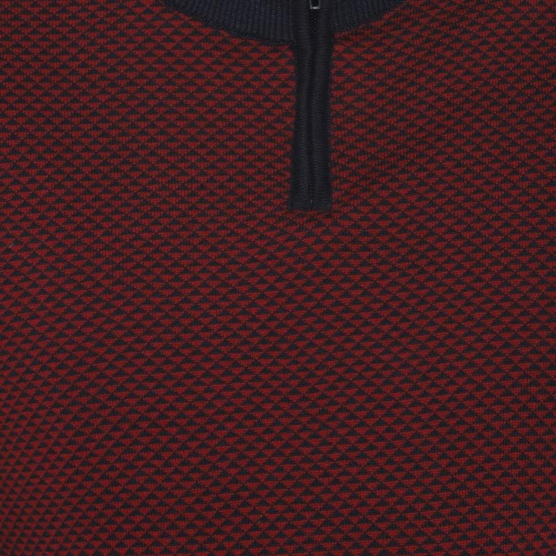 Turtle Men's Red and Navy Striped Collar Sweater