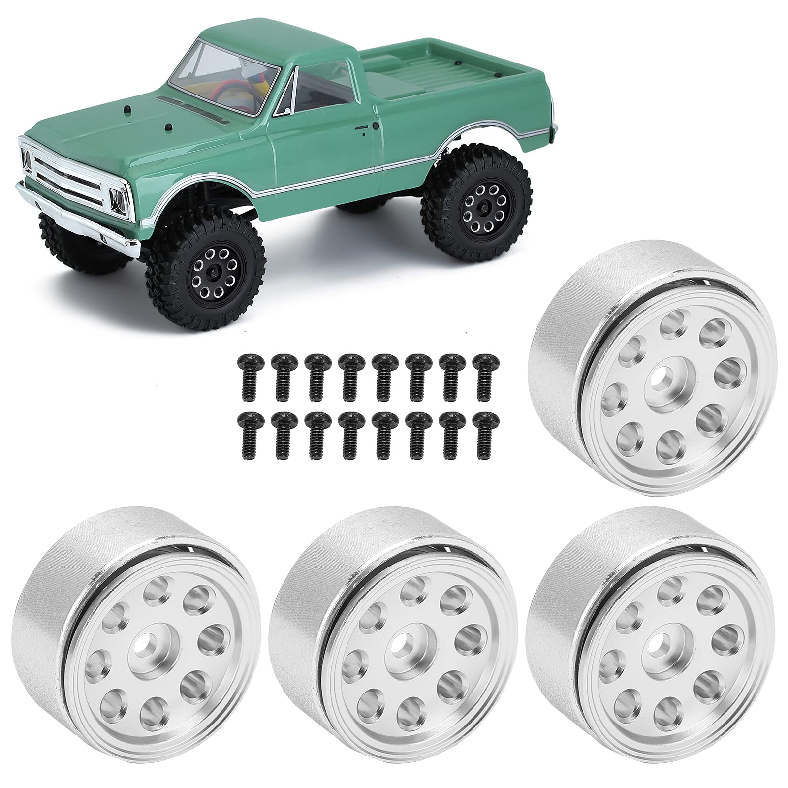 Accesorio duradero de aleación de aluminio con cubo de rueda RC para modelo de simulación Axial 1/24 (Silver)