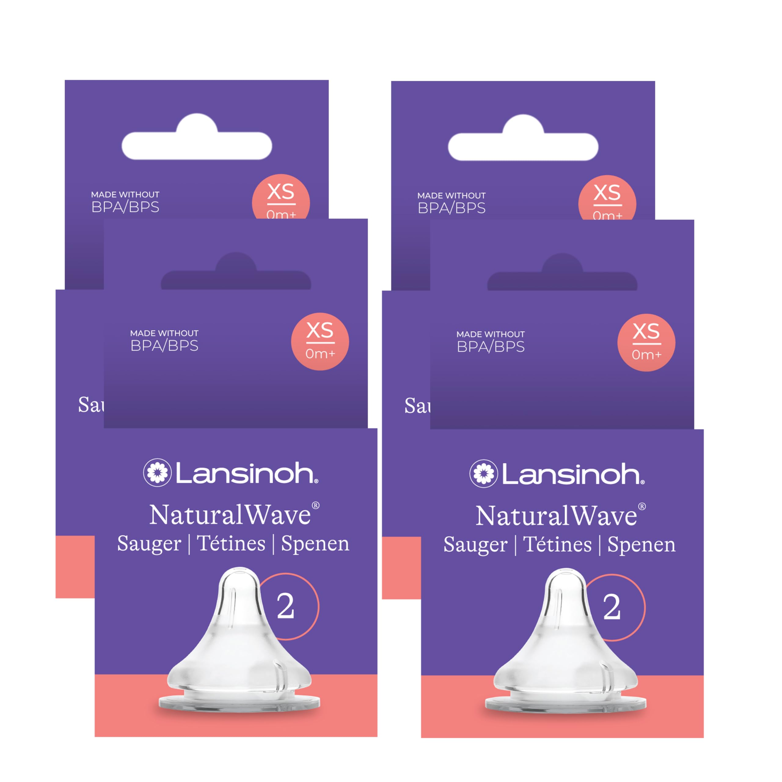 Lansinoh NaturalWave Sauger, Gr. XS - extra langsamer Milchfluss - speziell für Neugeborene geeignet - ab 0 Monaten, 8 Stück (4er Pack)