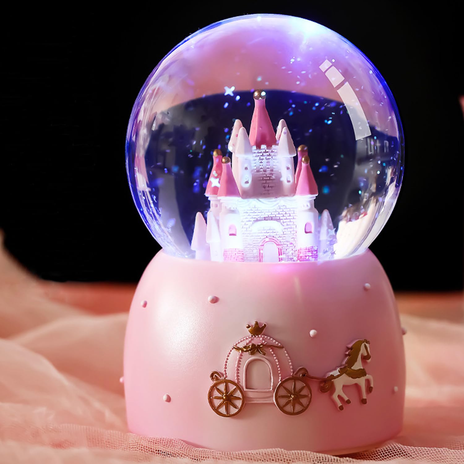 Carillon Musicale Con Sfera Di Cristallo 3D Rotante, Luci LED Con Proiezione, Base In Legno, Batteria Ricaricabile 1200mAh, Regalo Per Compleanno E Feste - 3