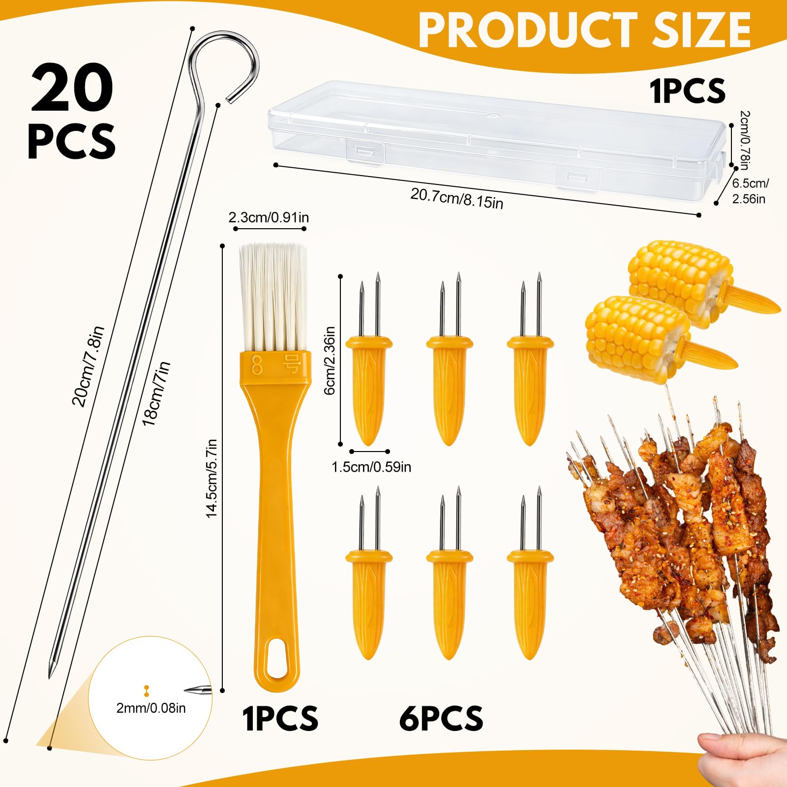 26 PCS Metal BBQ Skewers Set,7.87''/20cm Metal BBQ Sticks with Corn On The Cob Holders,Chicken Kebab Skewers Reusable Food-Grade, Stainless Steel Kebab Skewers for Grilling, Oven, and BBQ — view 2