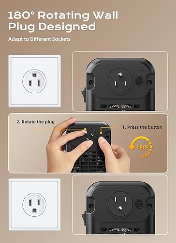 Miniatura 4 de Minetom Calentador de espacio portátil enchufable, calentador de pared pequeño de 800 W para uso en interiores, control remoto, temporizador de 12