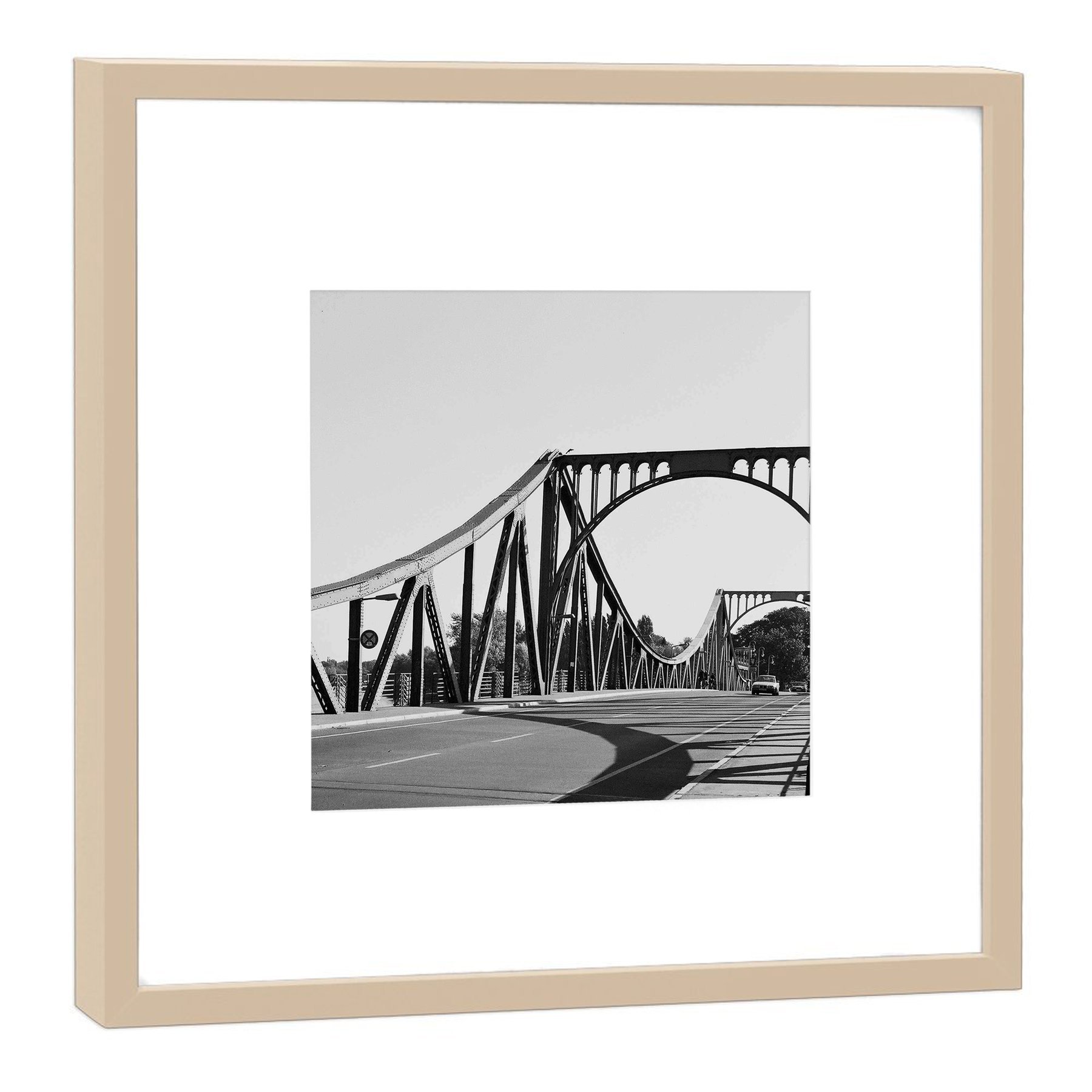 Pont Glienicker Potsdam tableau photo cadre bois beige 52x52cm