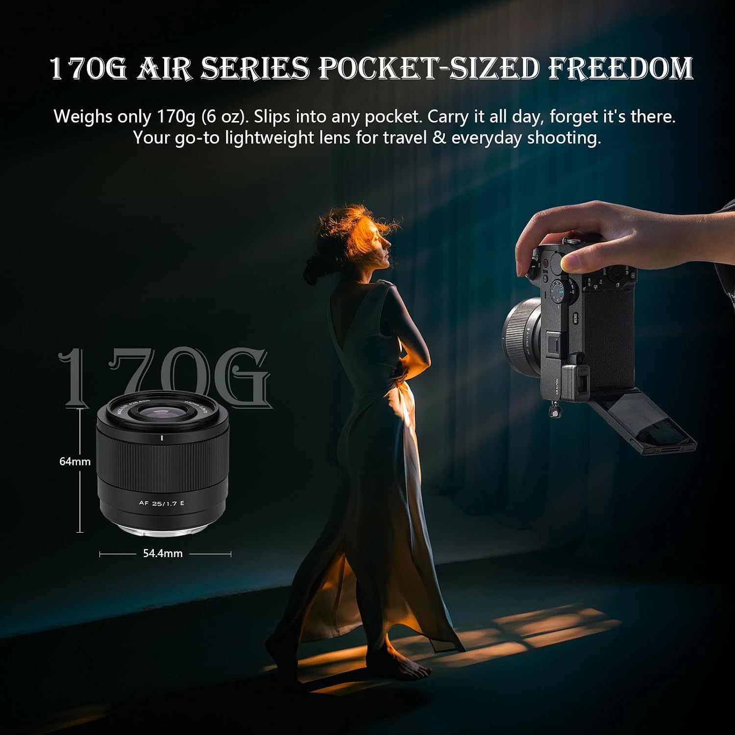 VILTROX AF 25mm F1.7 Air E-Mount APS-C Lens, Large Aperture ＆ Lightweight STM Prime Lens for Sony ZV-E10 II A6700 A6400 A6100 for Travel ＆ Everyday Photography