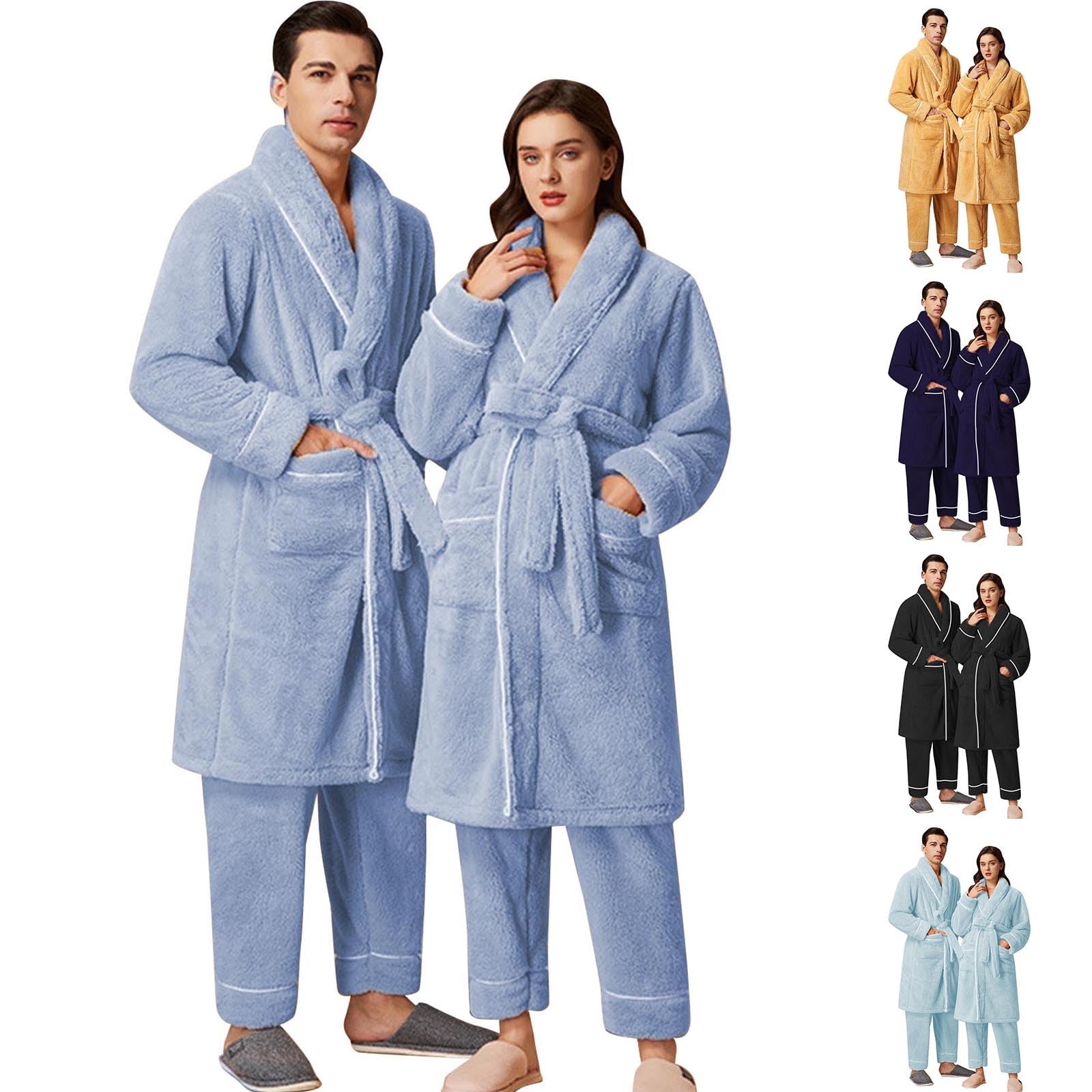Generisch Albornoz de franela para mujer, cómodo pijama simple de forro polar de coral, albornoz de secado rápido, bata de casa con cinturón, para invierno, albornoz largo y grueso para sauna, poncho