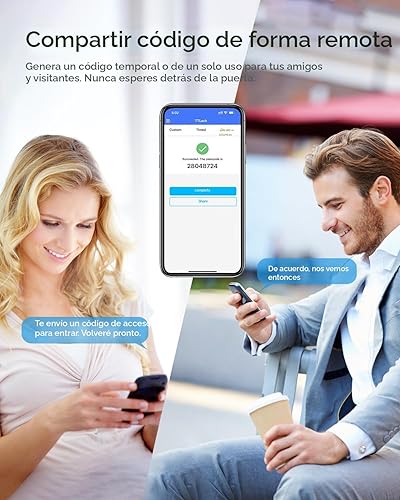 Miniatura 7 de TMEZON Cerradura inteligente para puerta, huella digital, cerradura de puerta de entrada sin llave con asa, tarjetas APPICcódigosllaveshuellas
