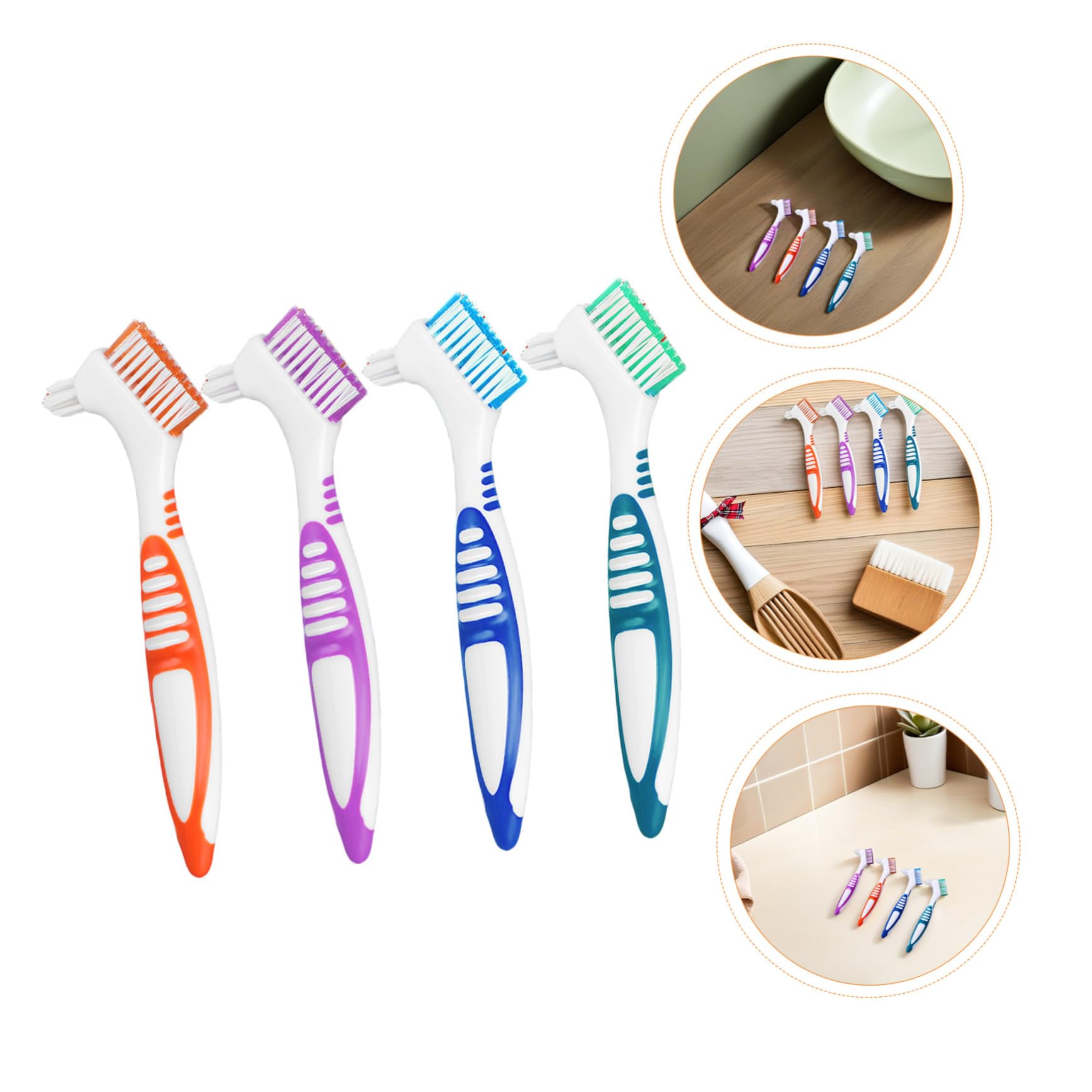 CALLARON 12 Pezzi Spazzolino Denti Falsi Doppia Testa con Manico Ergonomico Spazzole per Pulizia Protesi e Apparecchi per Anziani e Viaggi