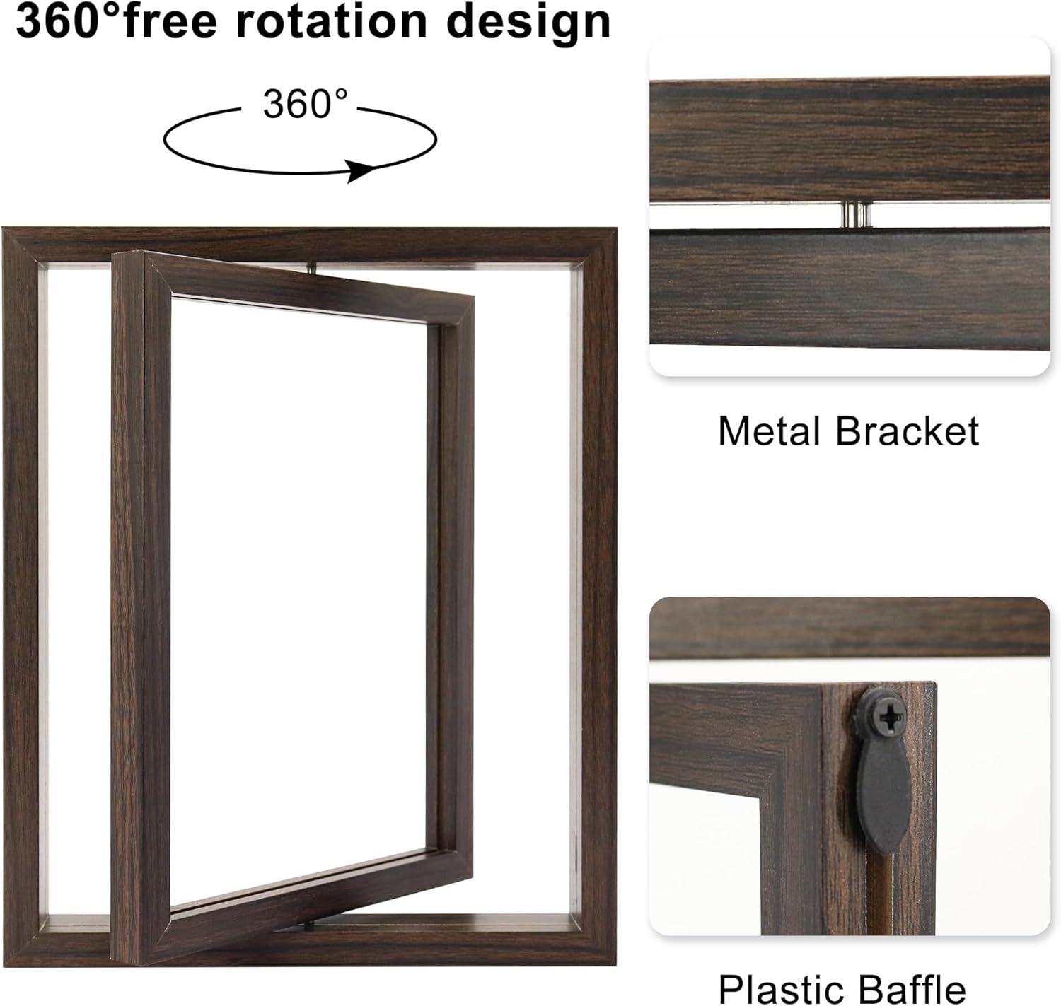 FramePro 2-Pack Rotating Double Sided Picture Frame - 8x10 Floating Double Plexiglass Desk Frames Vertical/Horizontal Display, Brown Wood with 5x7/6x8 Photo Mats