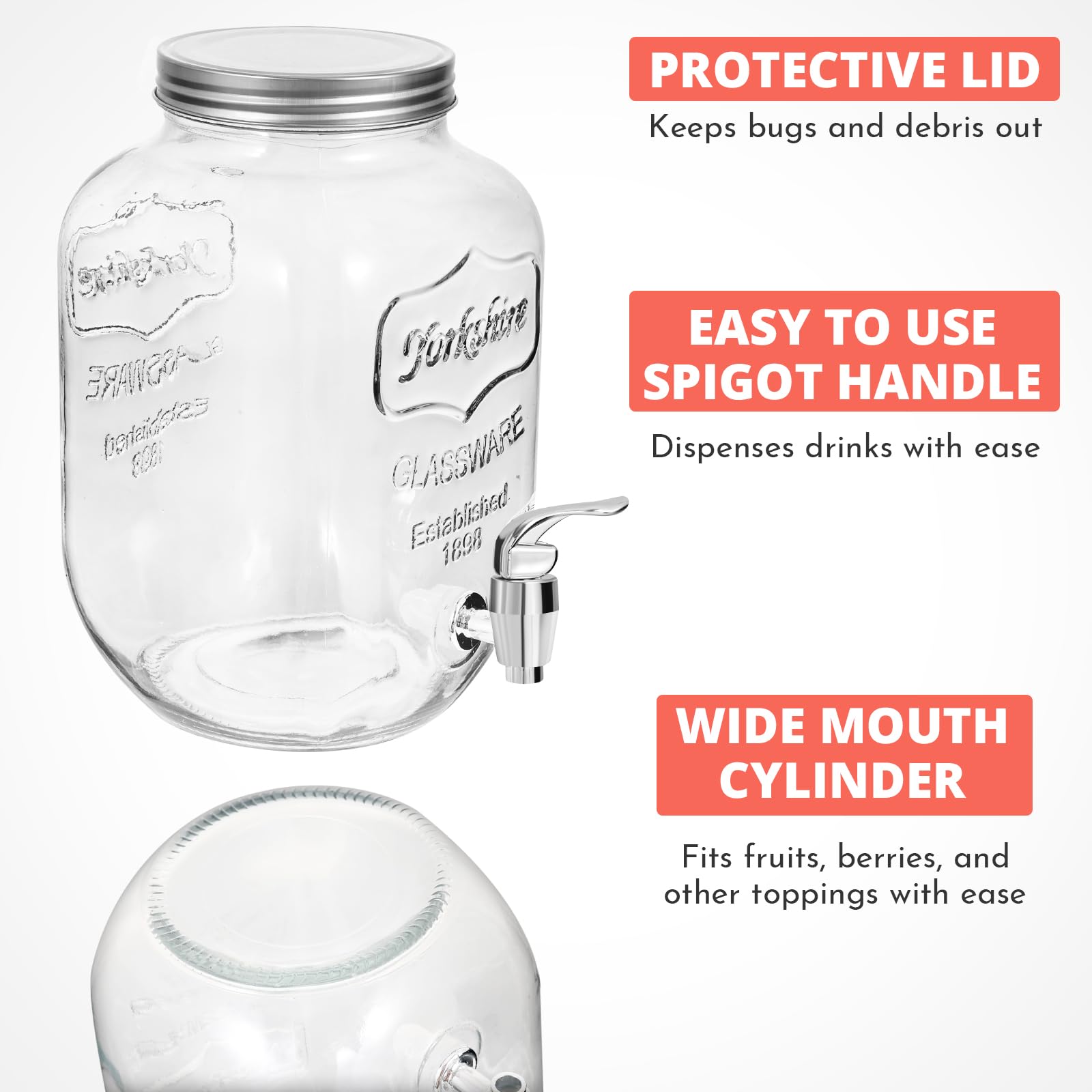 LIMILI - Dispensador de bebidas de vidrio, 2 juegos de dispensador de agua de vidrio de 4 litros con grifo de acero inoxidable, dispensadores de bebidas heladas para jugos caseros, nevera,