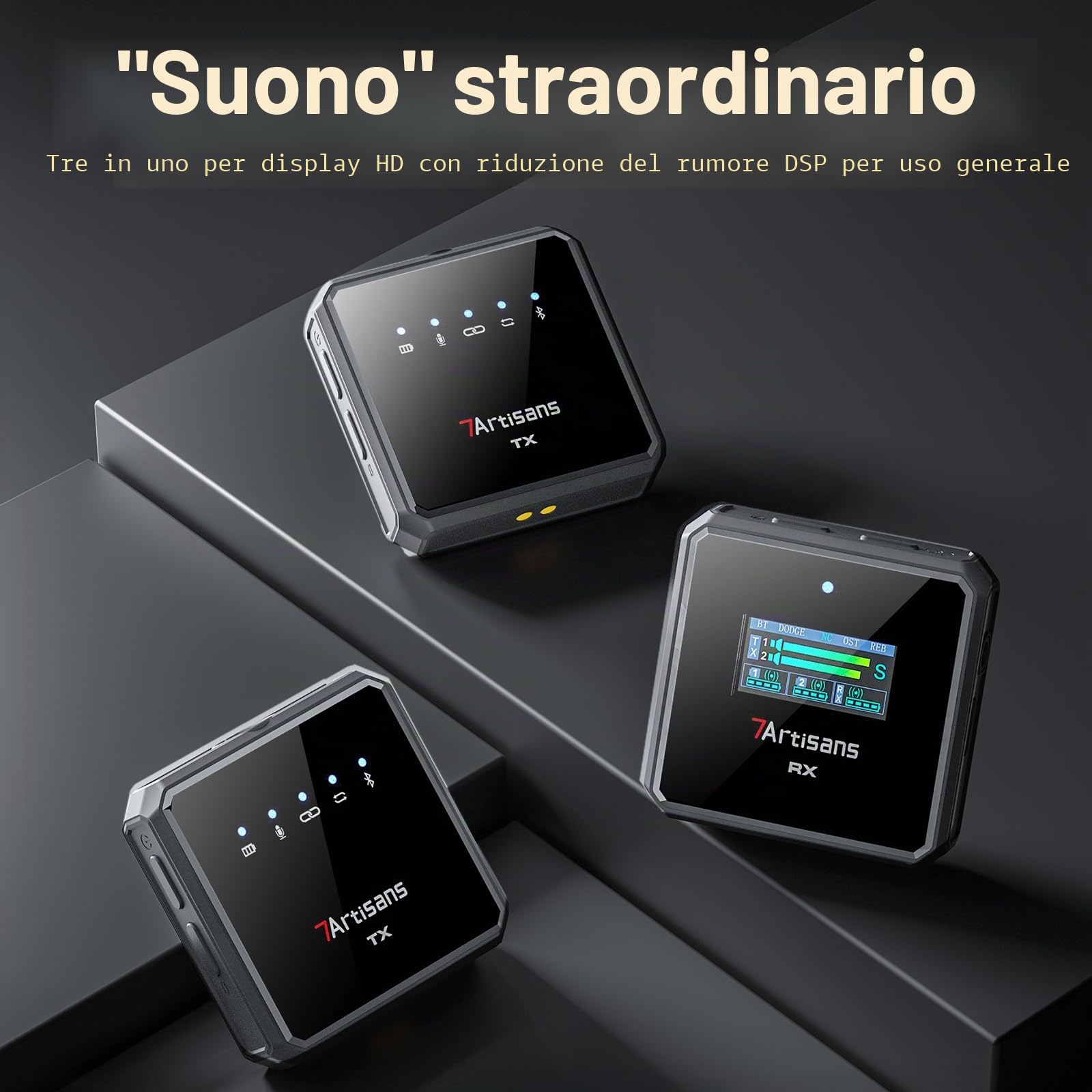 7artisans Microfono lavalier wireless a lunga distanza 100m, 20h batteria, riduzione rumore, colonna sonora sicura, compatibile