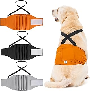 Avont 3 Pack Washable Dog Diapers Male Reusable Male Dog Wraps with Suspenders, Highly Absorbent Belly Bands Pee Wrap for Boy Doggie -M Black/Grey/Brown