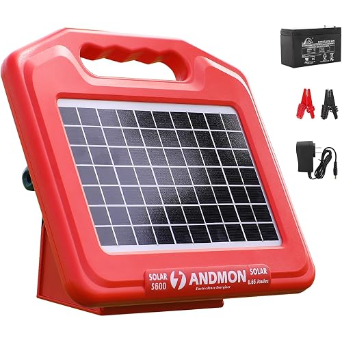 ANDMON S600 Solar Electric Fence Charger - 35 Mile Range, 0.65 Joules Powerful Solar Fence Charger, Ideal for Livestock and Garden Protection