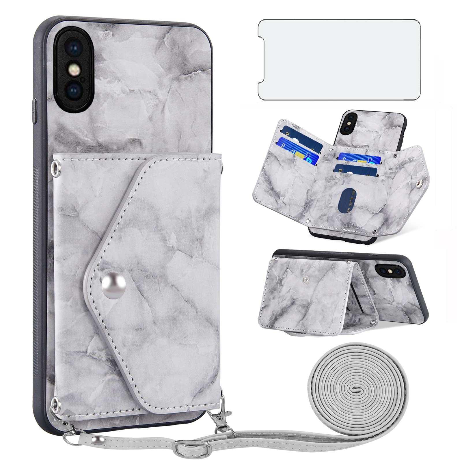 Asuwish Custodia per iPhone Xs Max a portafoglio con pellicola
