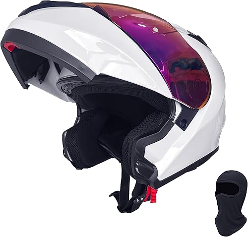 KRN Casco de motocicleta para adultos, casco modular abatible aprobado por DOT, casco de carreras callejeras con visera de color y pasamontañas,