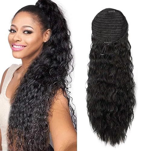 Extensiones de cabello humano ondulado con cordón para cola de caballo  Onda de maíz negro natural para mujeres negras  Extensiones de clip (16