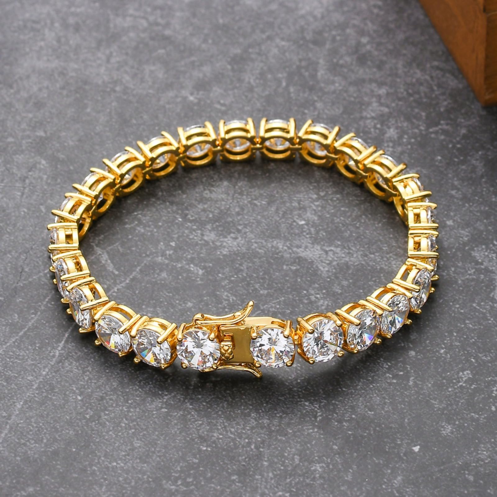 Bransoletki damskie. 8MM bransoletki tenisowe dla kobiet pozłacane 18-karatowym złotem klasyczna bransoletka z imitacją złotego diamentu okrągłe bransoletki z CZ dla kobiet ślubne bransoletki z biżute