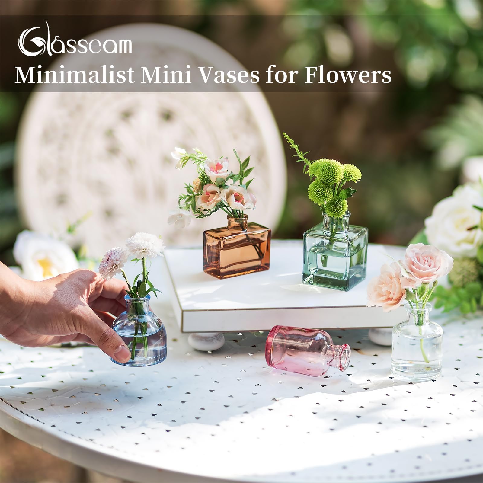 Set 6 Vasetti Vetro Vintage - Mini Vasi Per Fiori, Decorazioni Matrimonio, Lavabili In Lavastoviglie - Foto 7