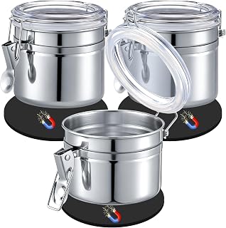 Acellegic 3 Pack 16oz Rv Must Haves Magnetic Spice Jars Stainless Steel Container Portable Airtight Canisters Camper Food Storage with Lids Rv Kitchen Accessories for Spice Coffee Tea Sugar