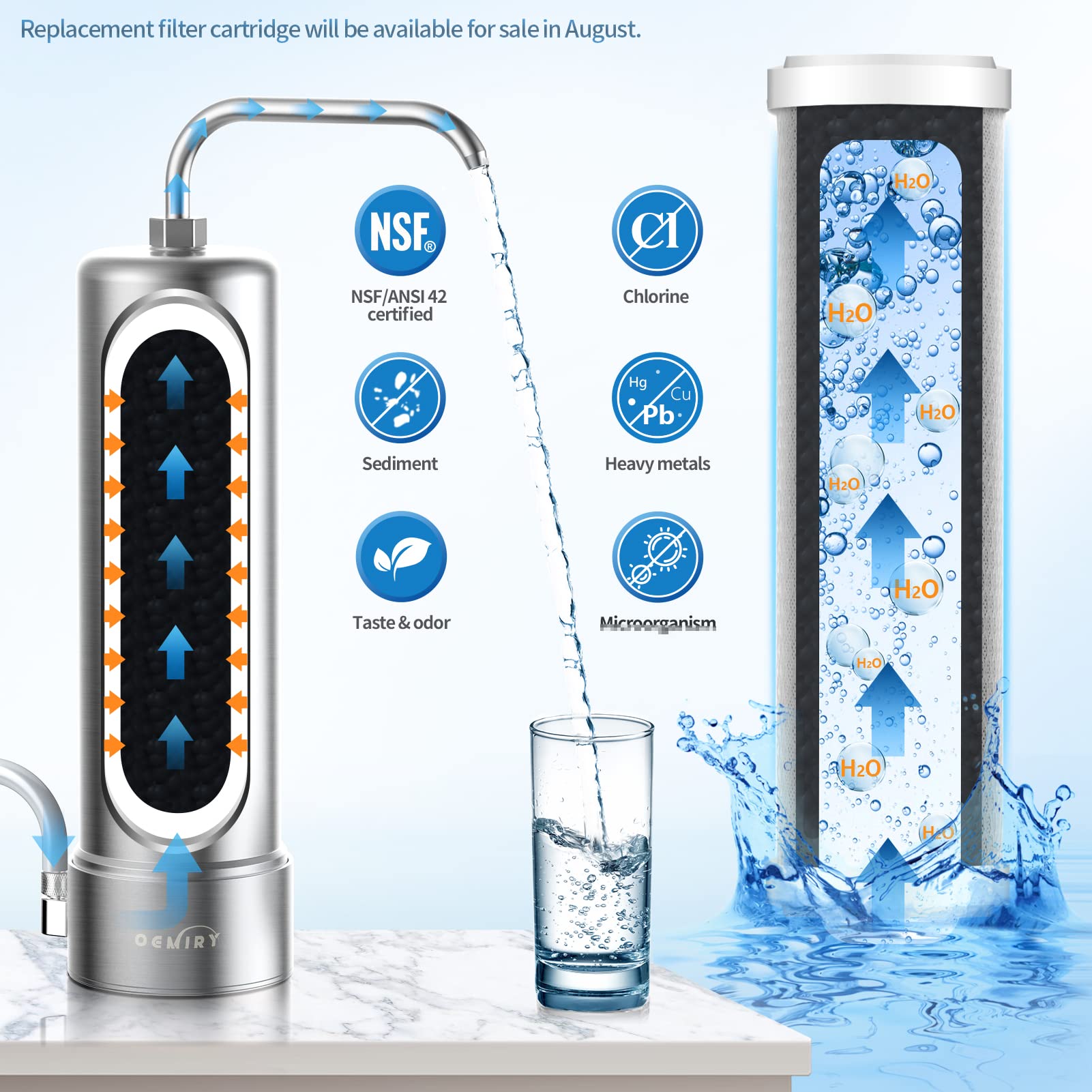 OEMIRY Countertop Water Filter System, NSF/ANSI 42 Certified, Stainless
