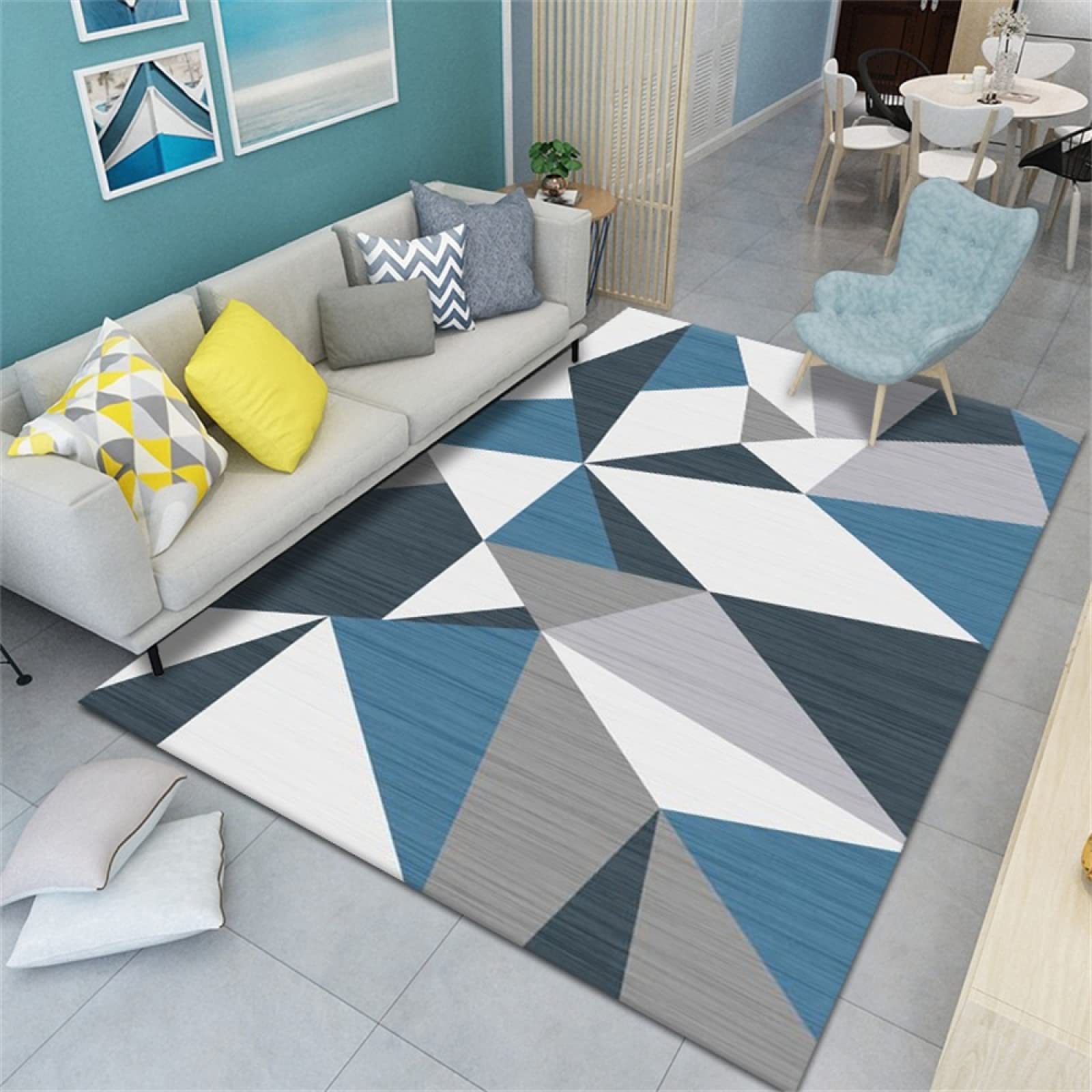 Tapis de jeu bébé géométrique bleu pour salon et chambre d'enfants